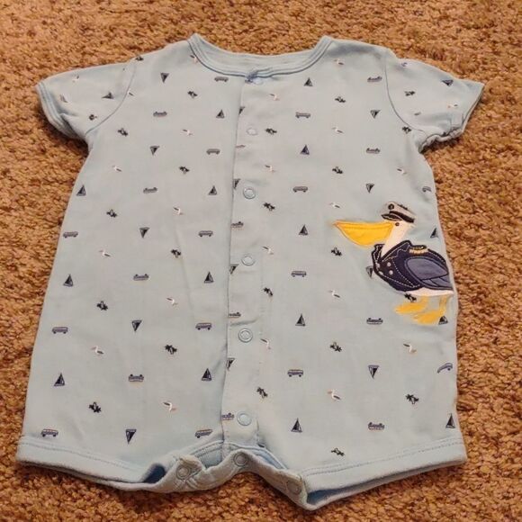 Carter's onesie infant size 6 months‎ pelican applique navy blue nautical print - Picture 1 of 5